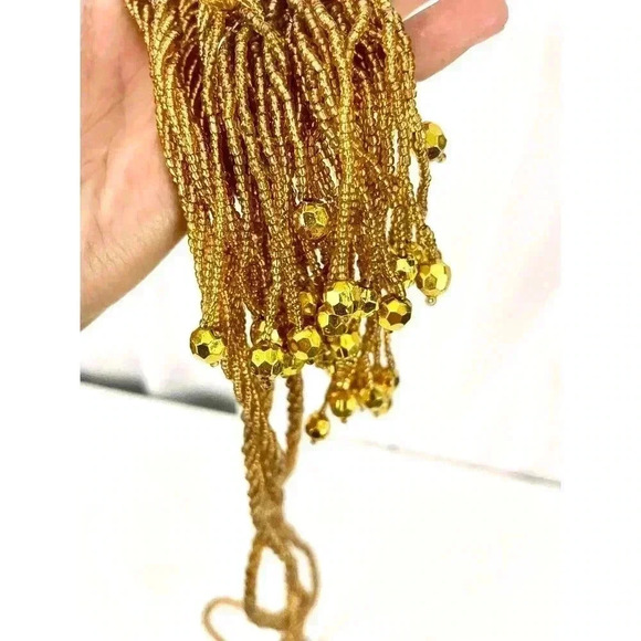 VTG Golden Yellow Mini Seed Bead Tassels - 2 Pc 60" Long Christmas Holiday Decor - Picture 8 of 8